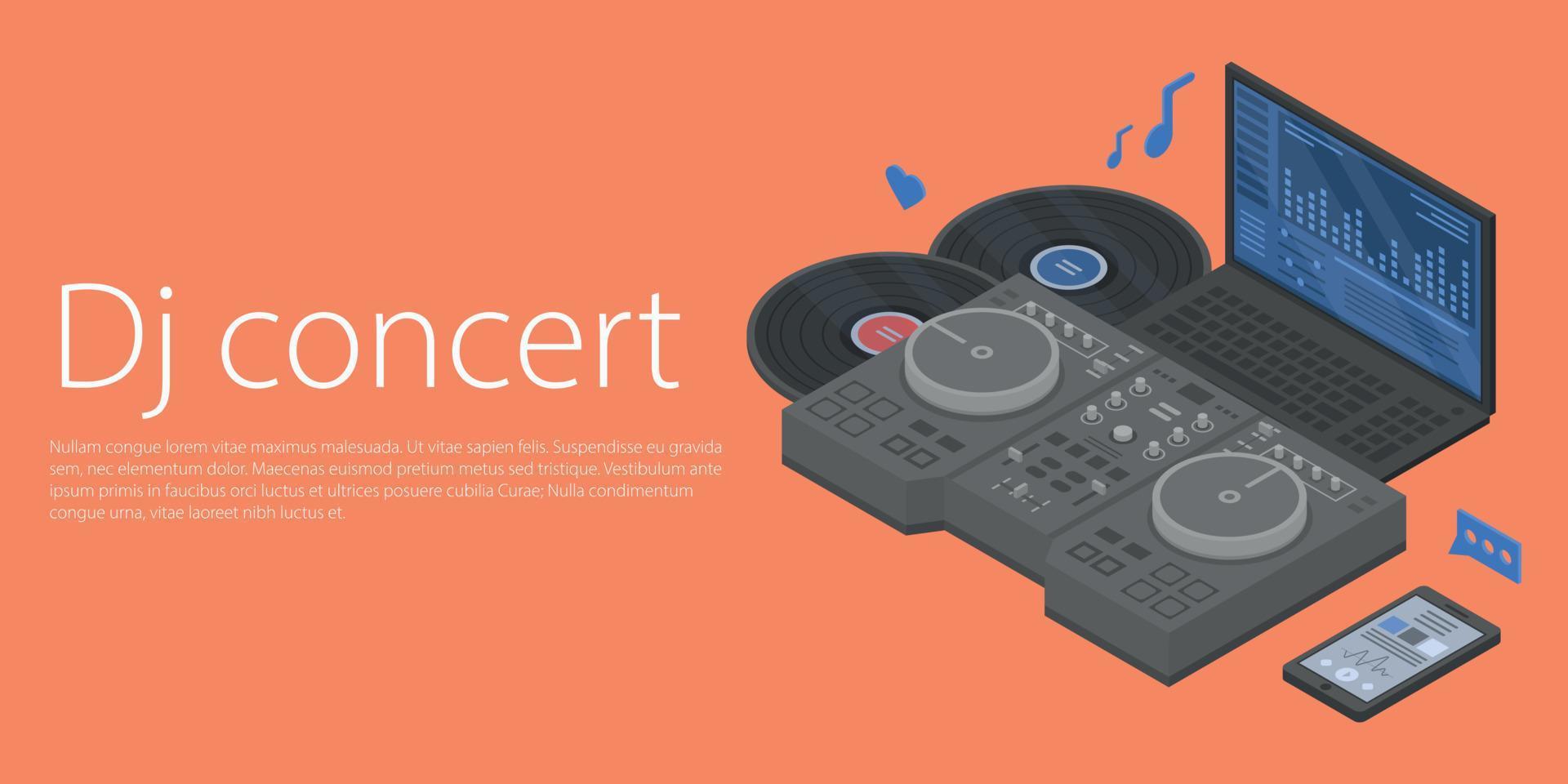 Dj concert concept banner, isometric style vector