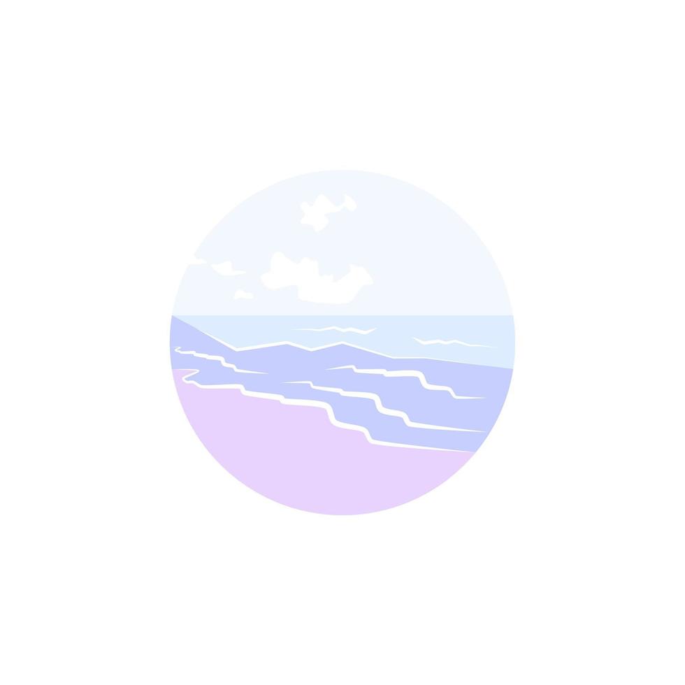 Beautiful beach tropical landscape on a sunny day in circle flat vector illustration