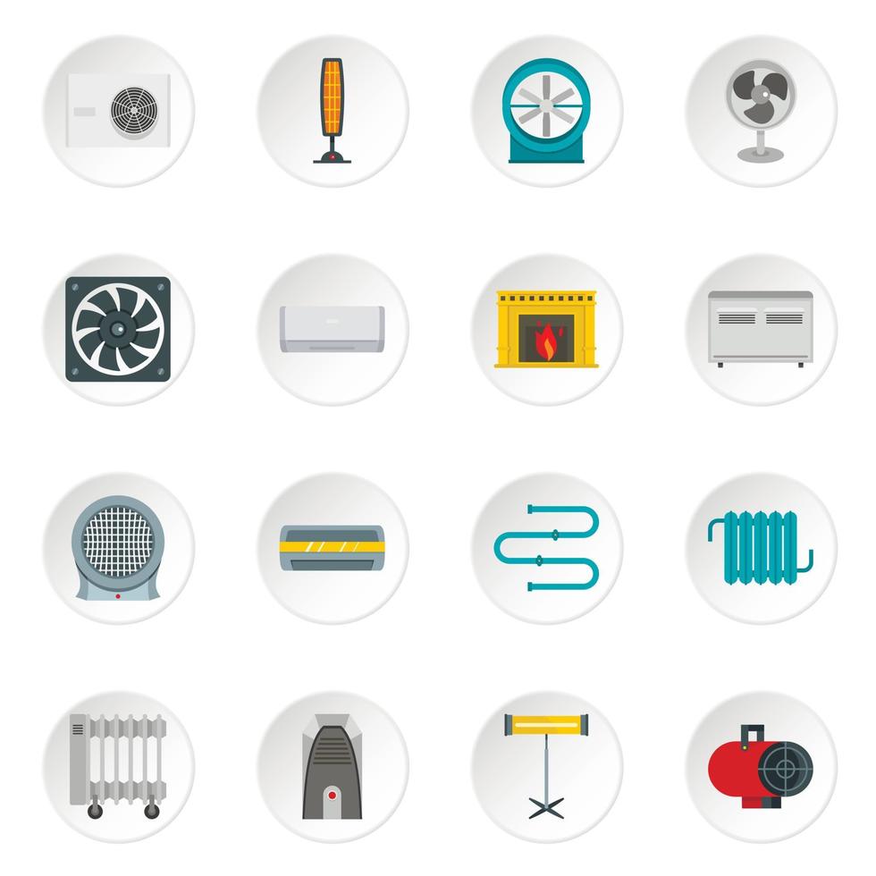 iconos de aire de refrigeración de calefacción establecidos en estilo plano vector