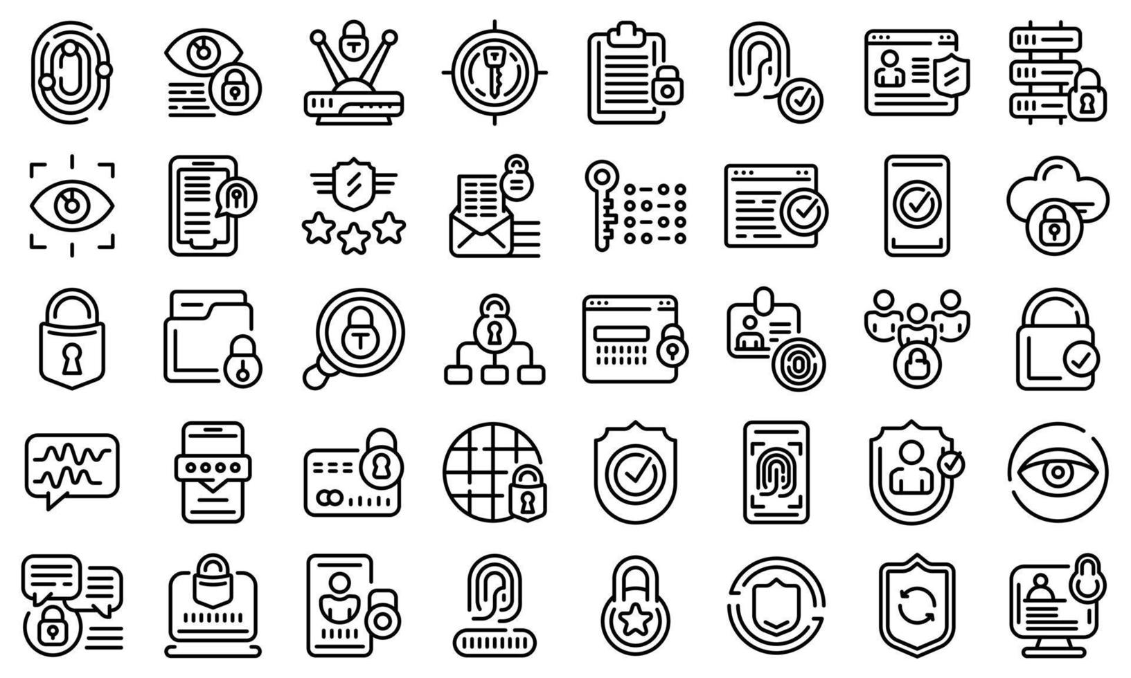 Privacy icons set, outline style vector