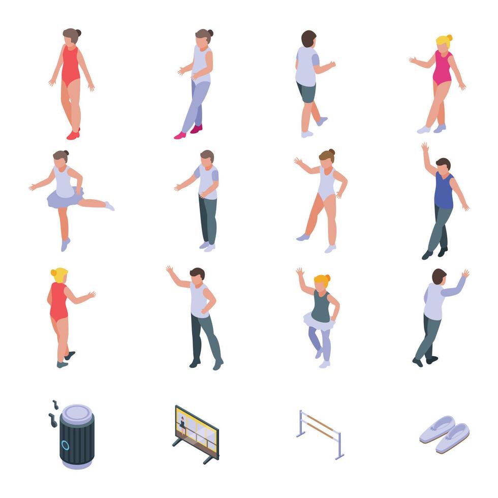 Ballet school icons set, isometric style vector