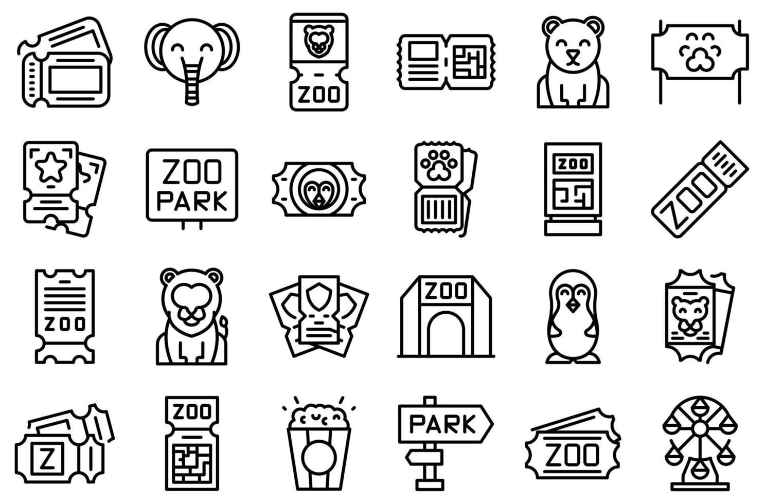 Zoo ticket icons set outline vector. Animal monkey vector