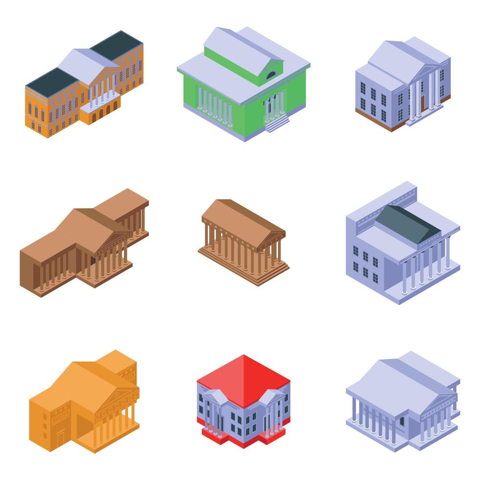 Theater museum icons set, isometric style vector