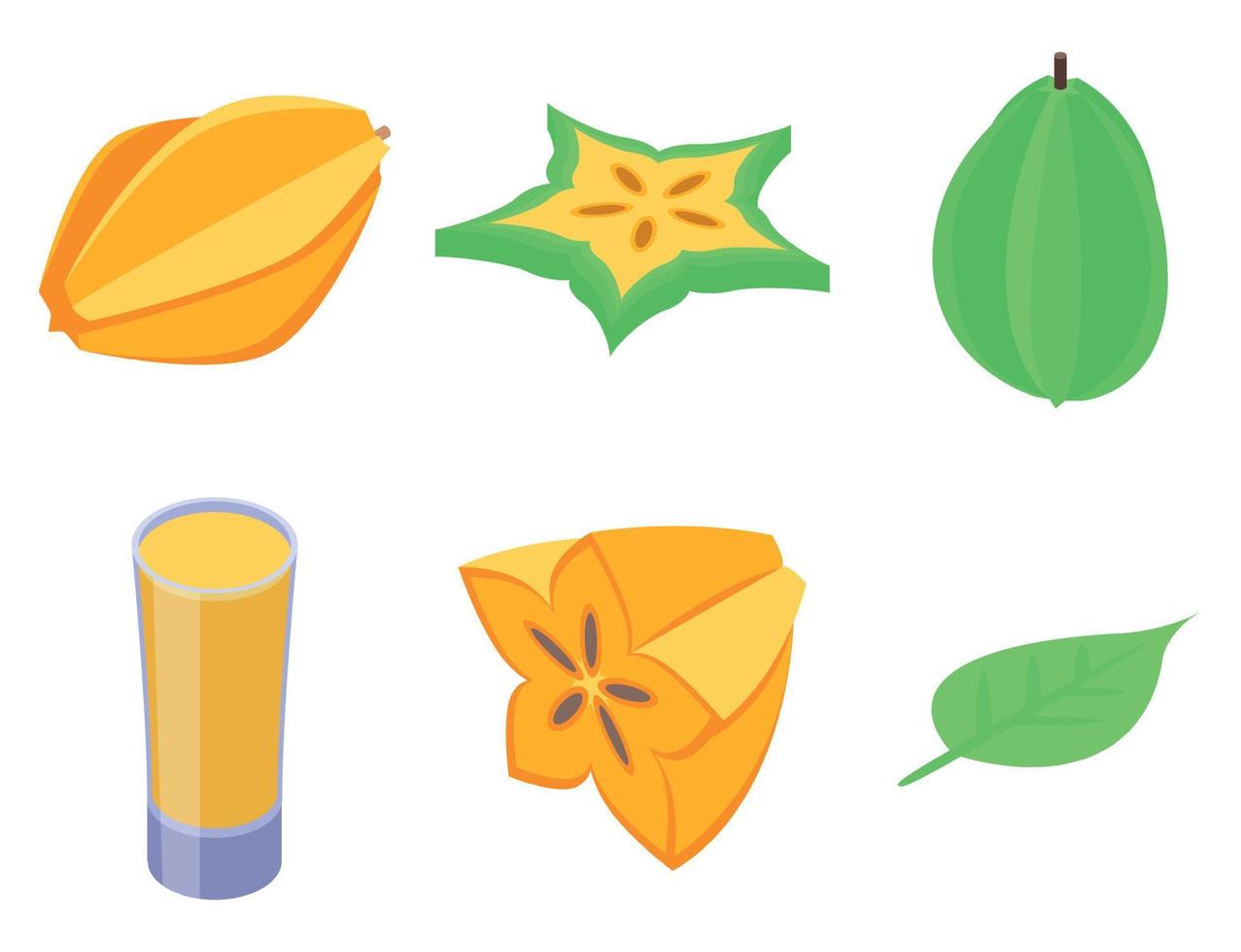 Carambola icons set, isometric style vector