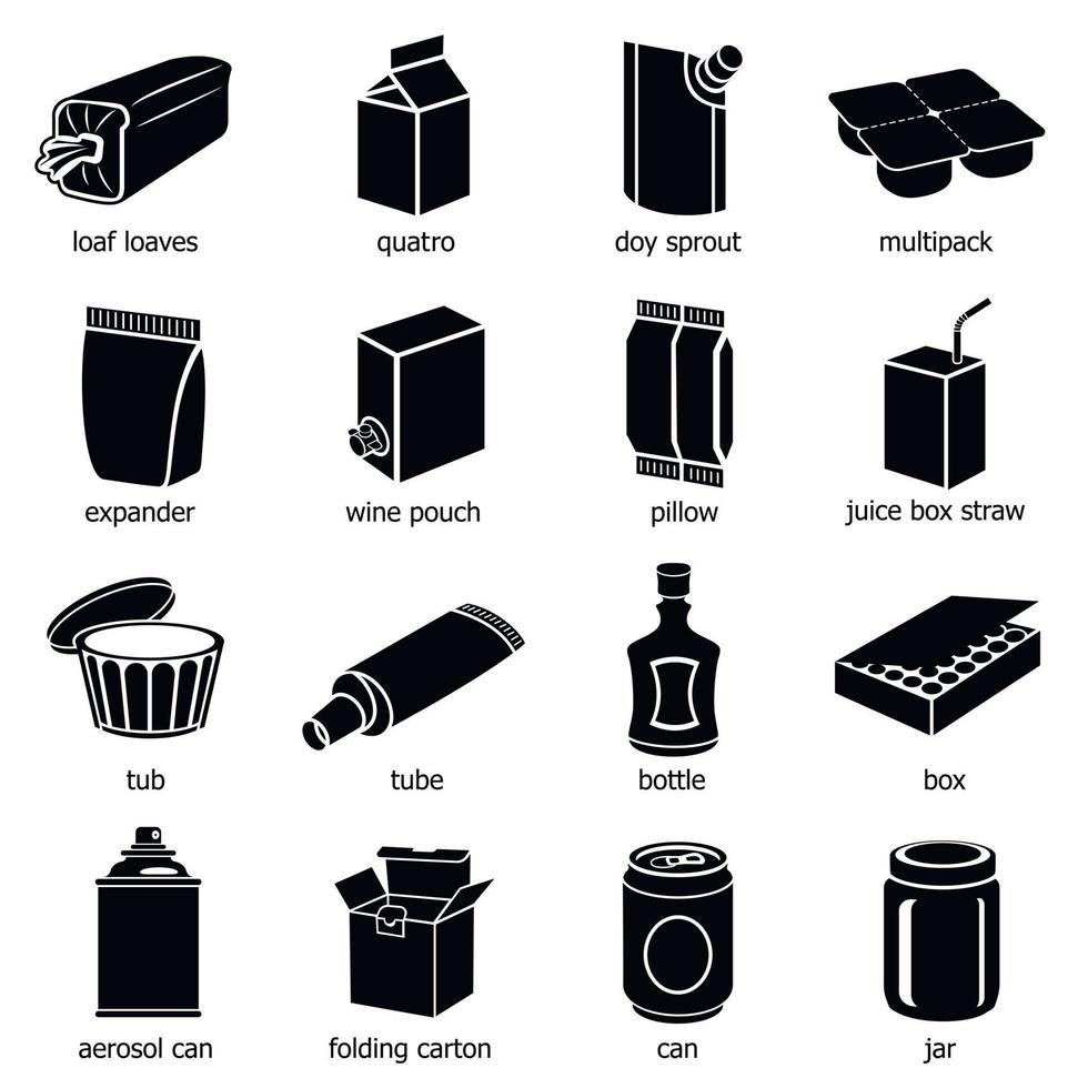 Package types icons set, simple style vector