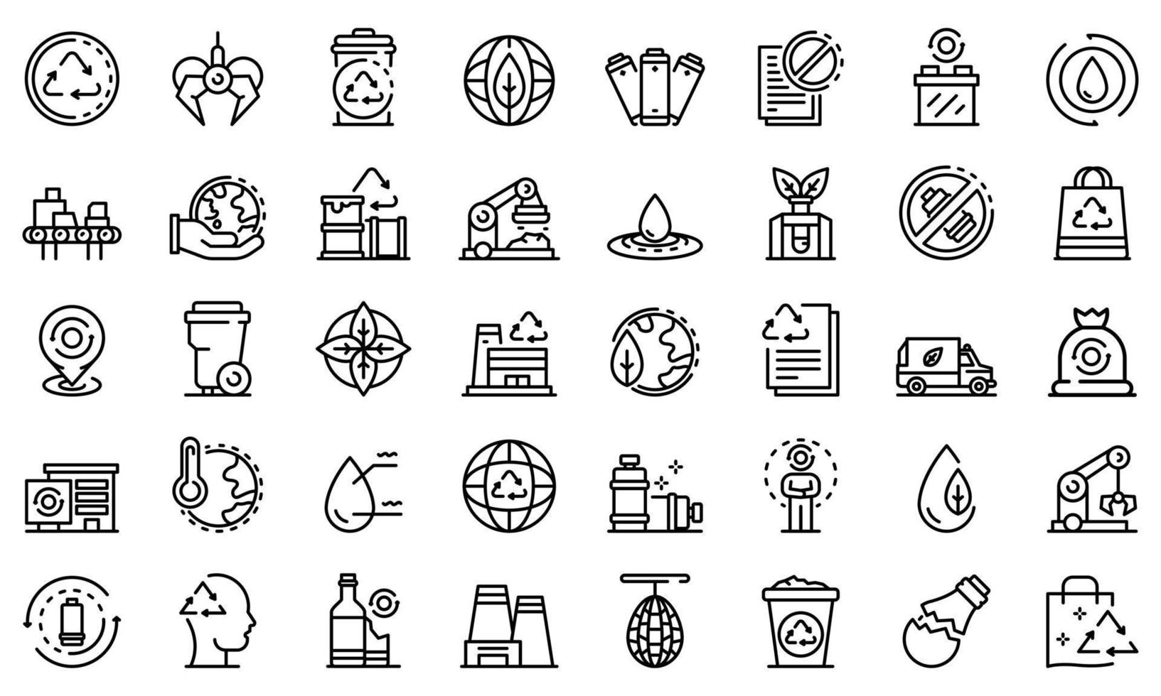 conjunto de iconos de fábrica de reciclaje, estilo de esquema vector