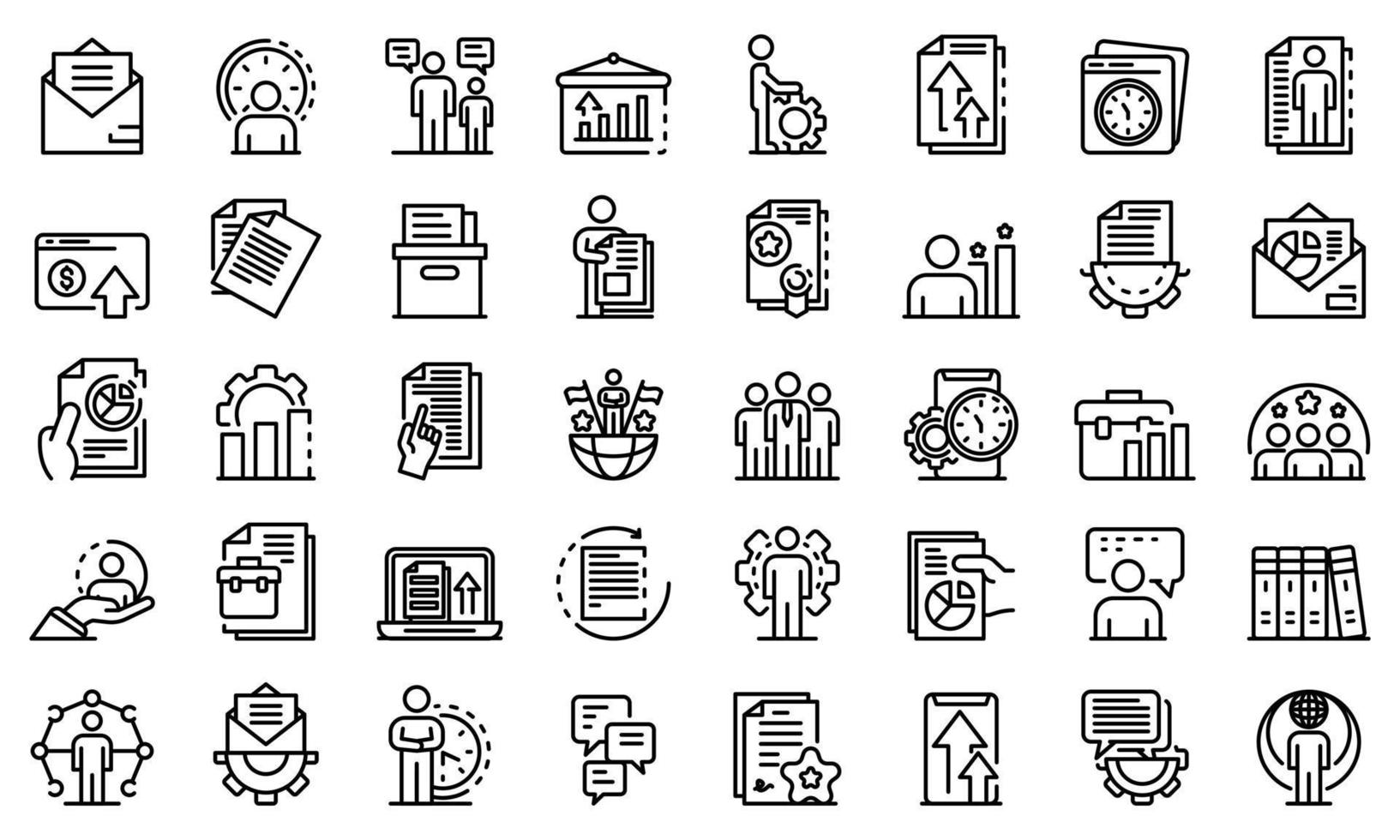 Office manager icons set, outline style vector