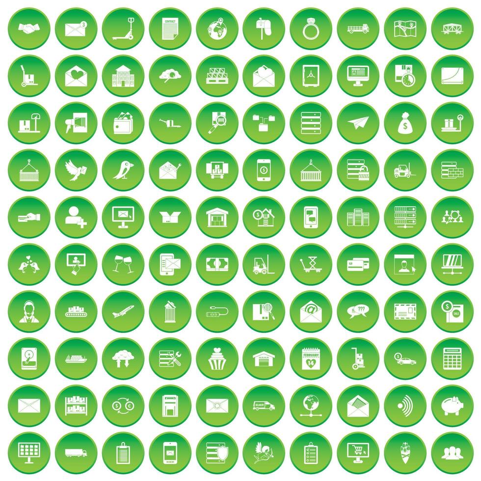 100 postal service icons set green circle vector