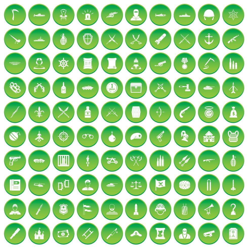 100 wealth icons set green circle vector