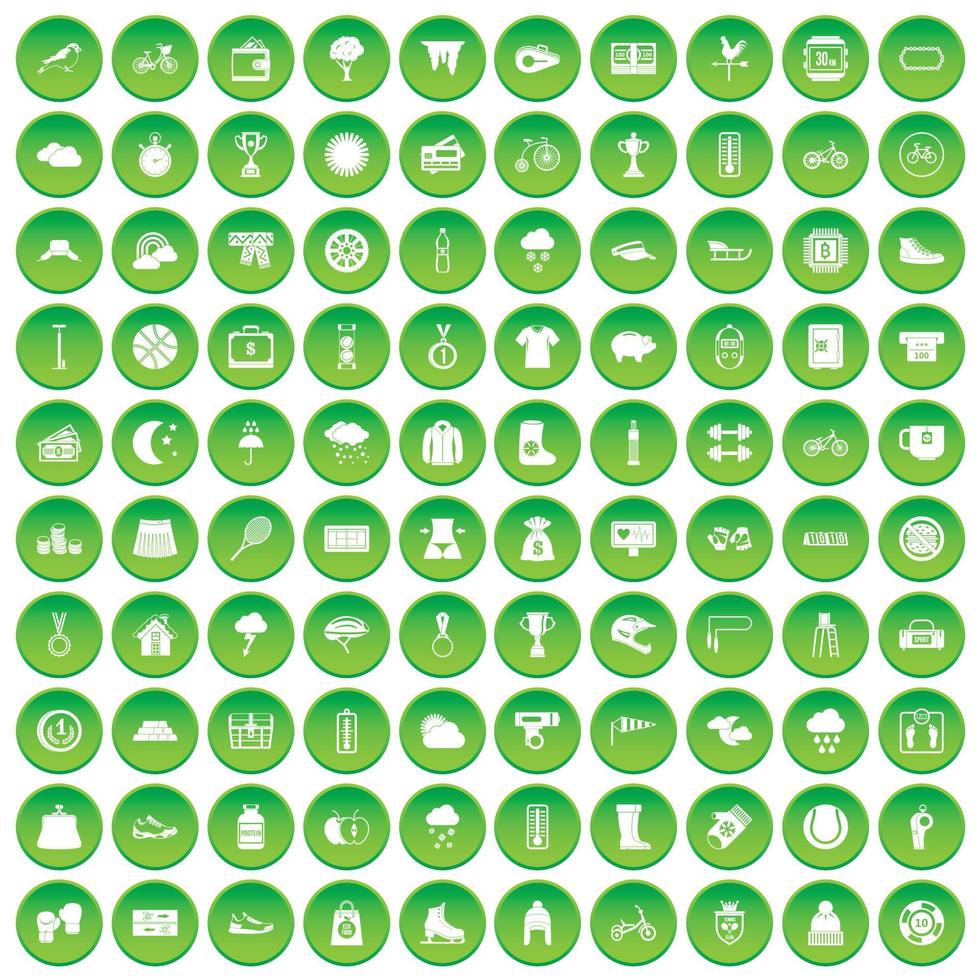 100 woman shopping icons set green circle vector