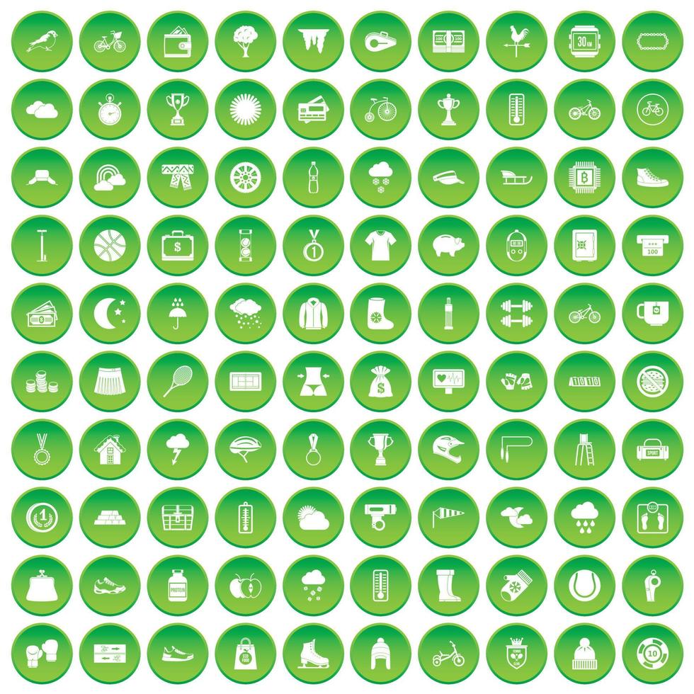 100 iconos de compras mujer establecer círculo verde vector