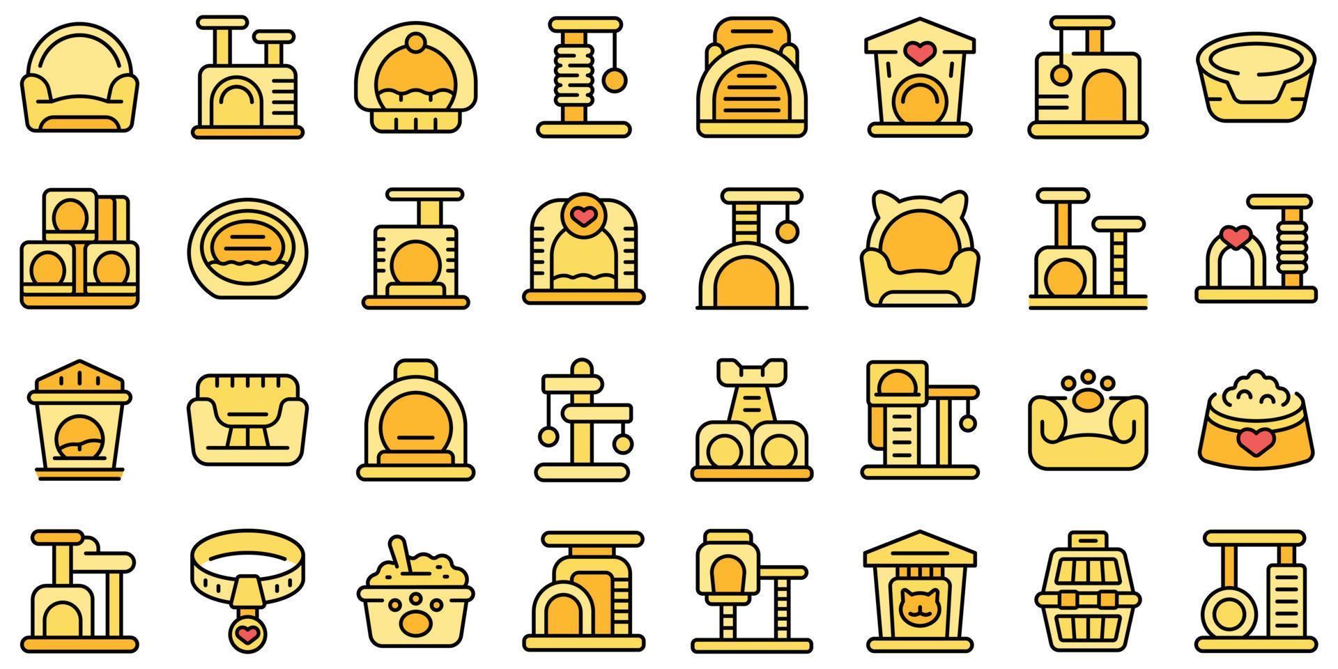 Cat house icons set outline vector. Tree tower vector