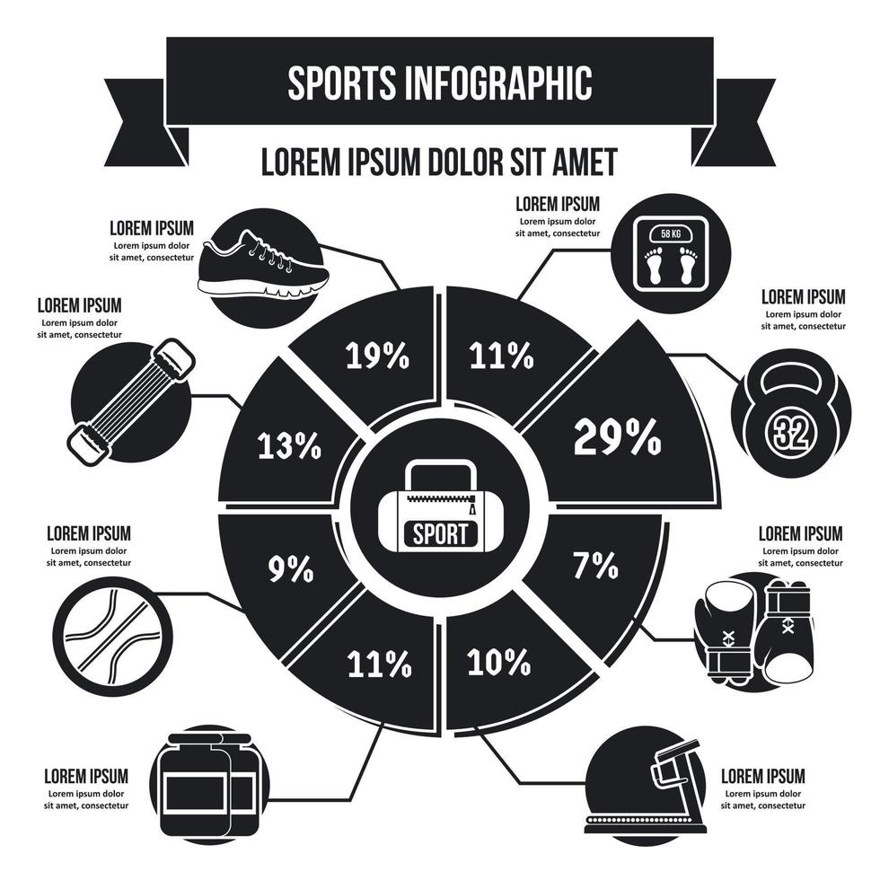 Sport equipment infographic concept, simple style vector
