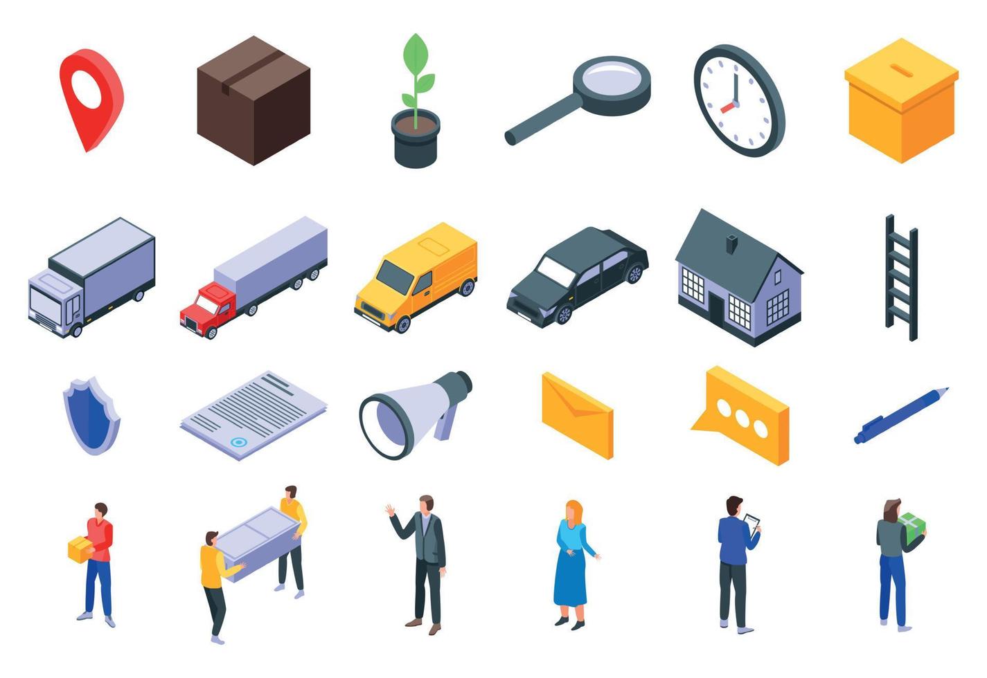 Relocation icons set, isometric style vector