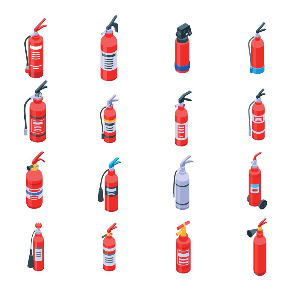 Fire extinguisher icons set, isometric style vector