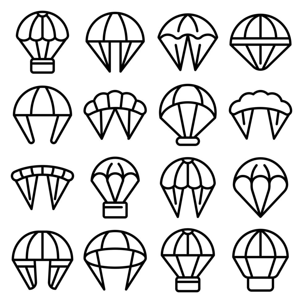 Parachuting icons set, outline style vector