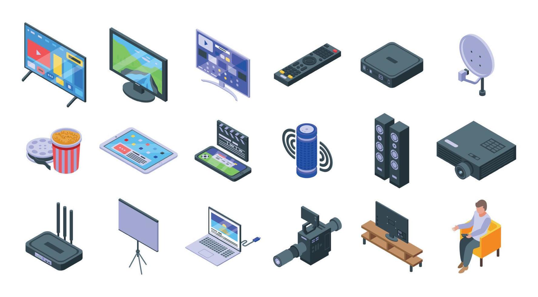 Interactive tv icons set, isometric style vector