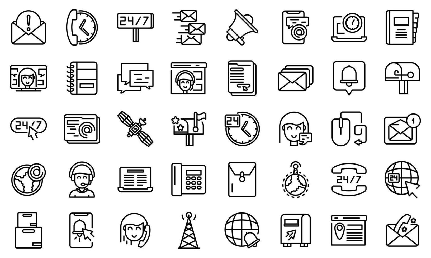 Contact us icons set, outline style vector