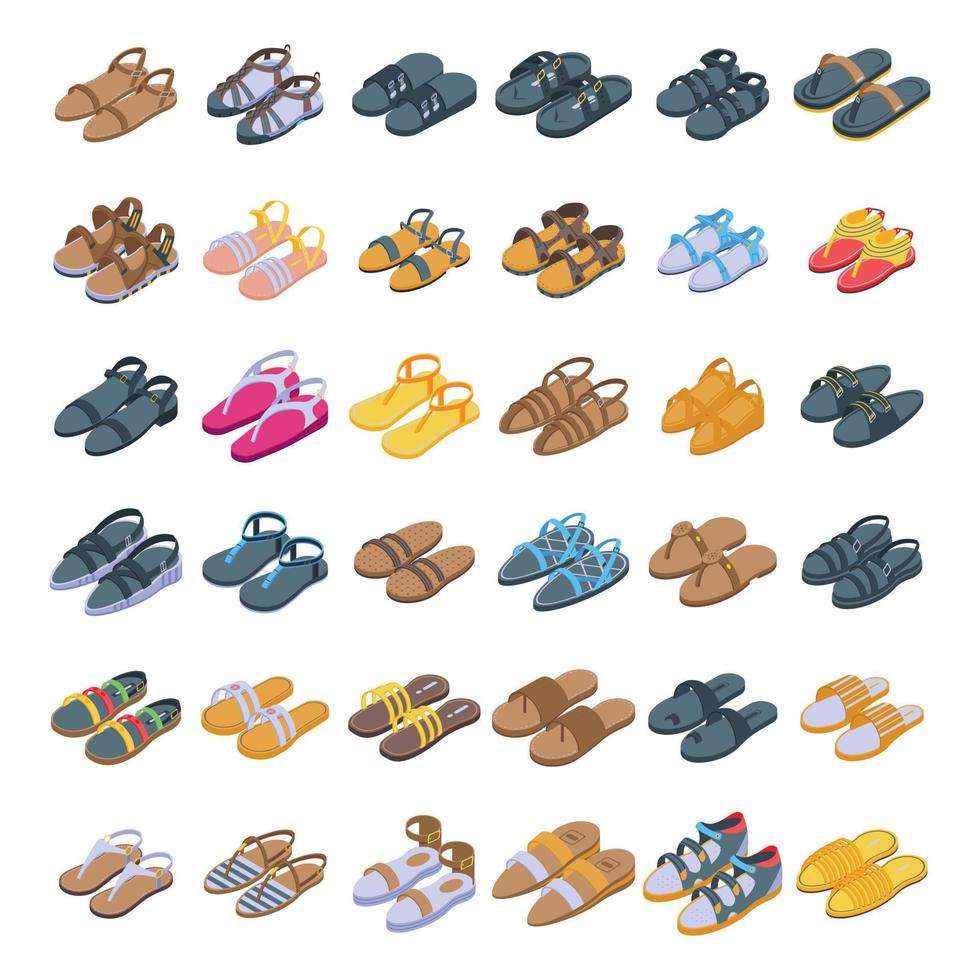 Sandals icons set, isometric style vector