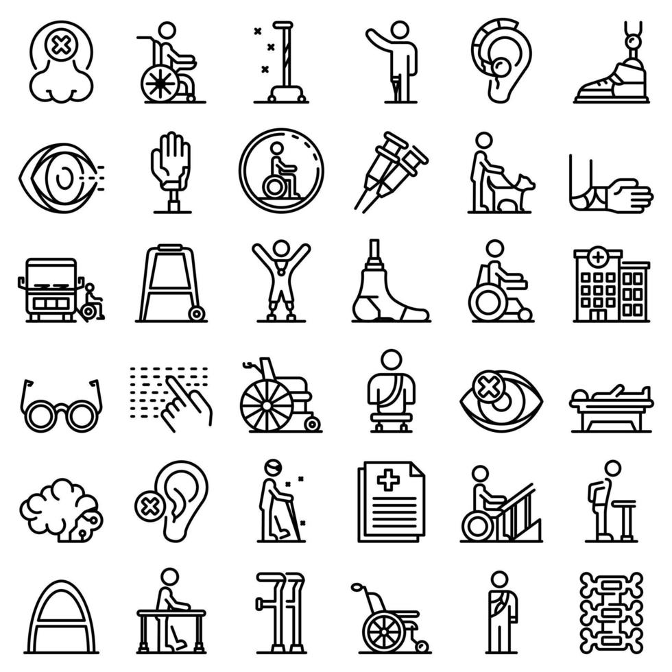 Handicapped icons set, outline style vector