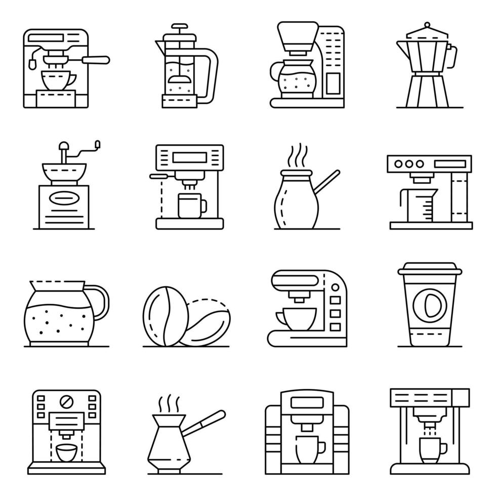 Coffee maker icons set, outline style vector