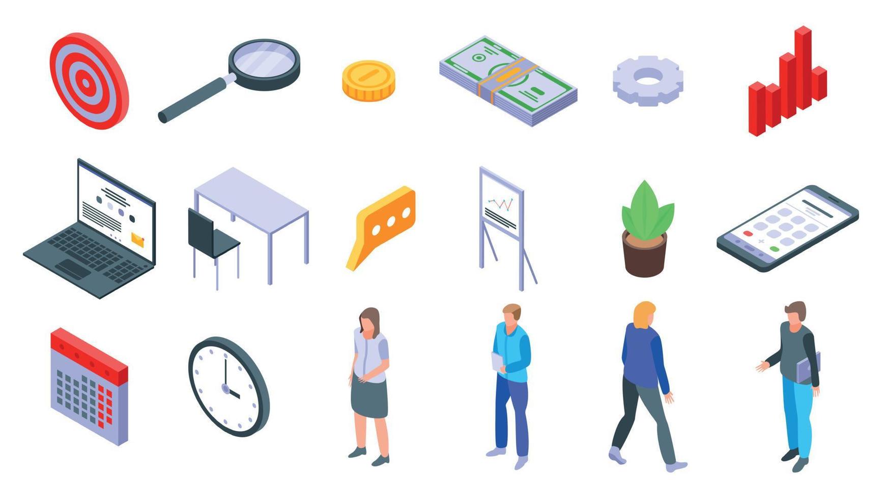 Account manager icons set, isometric style vector