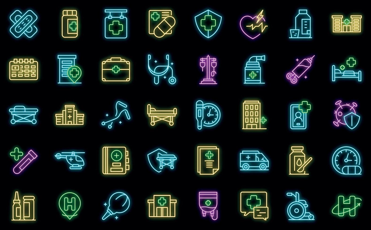 Hospitalization icons set vector neon