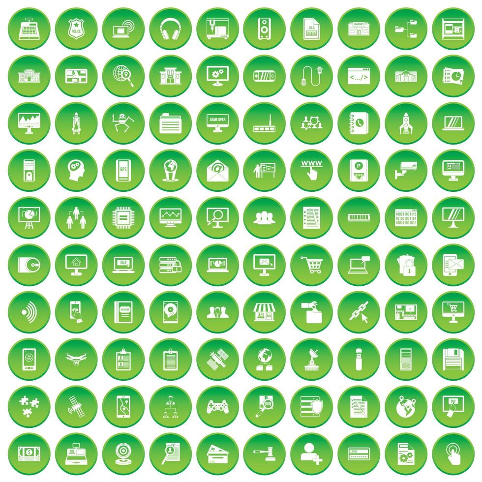100 database icons set green circle vector