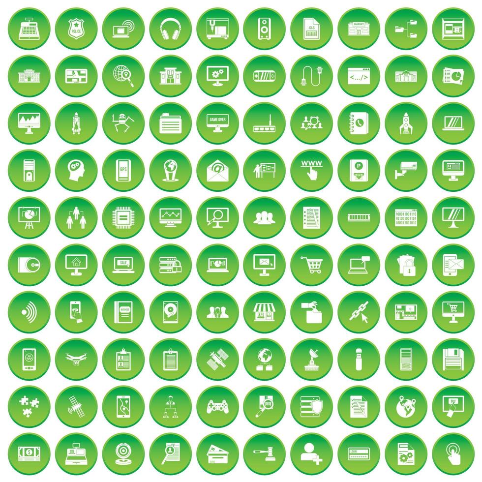 100 database icons set green circle vector