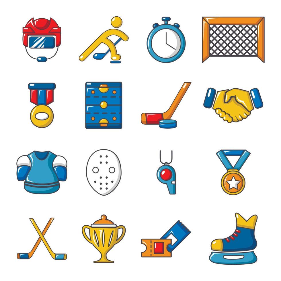 Hockey icons set, cartoon style vector