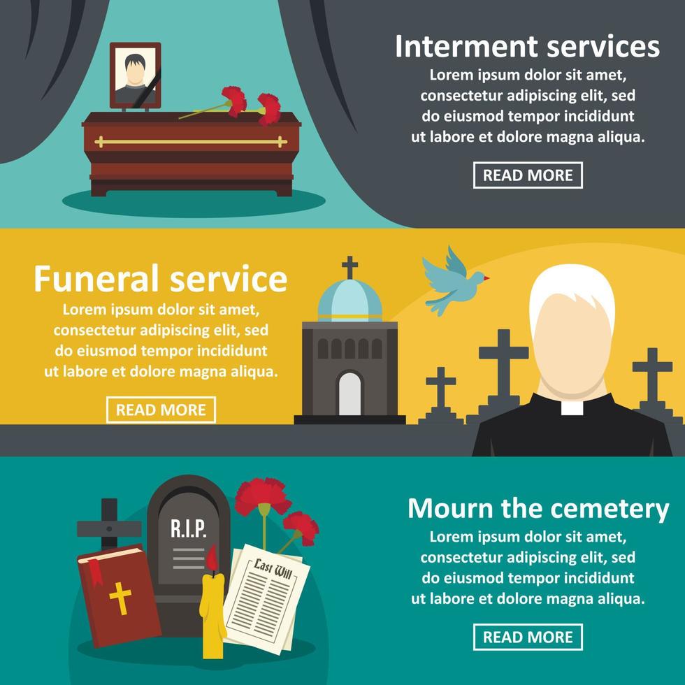 Funeral service banner horizontal set, flat style vector