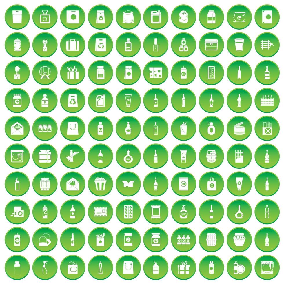 100 iconos de embalaje establecer círculo verde vector