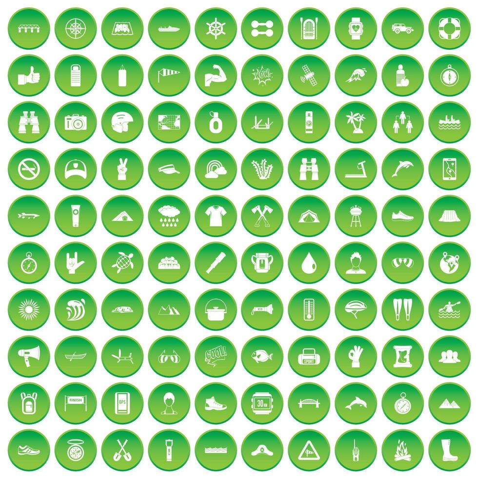 100 rafting icons set green circle vector