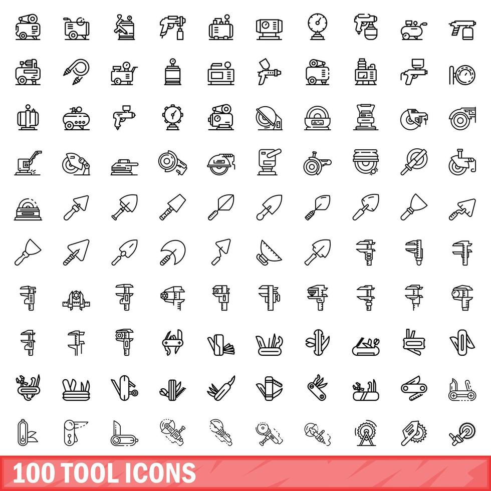 100 tool icons set, outline style vector