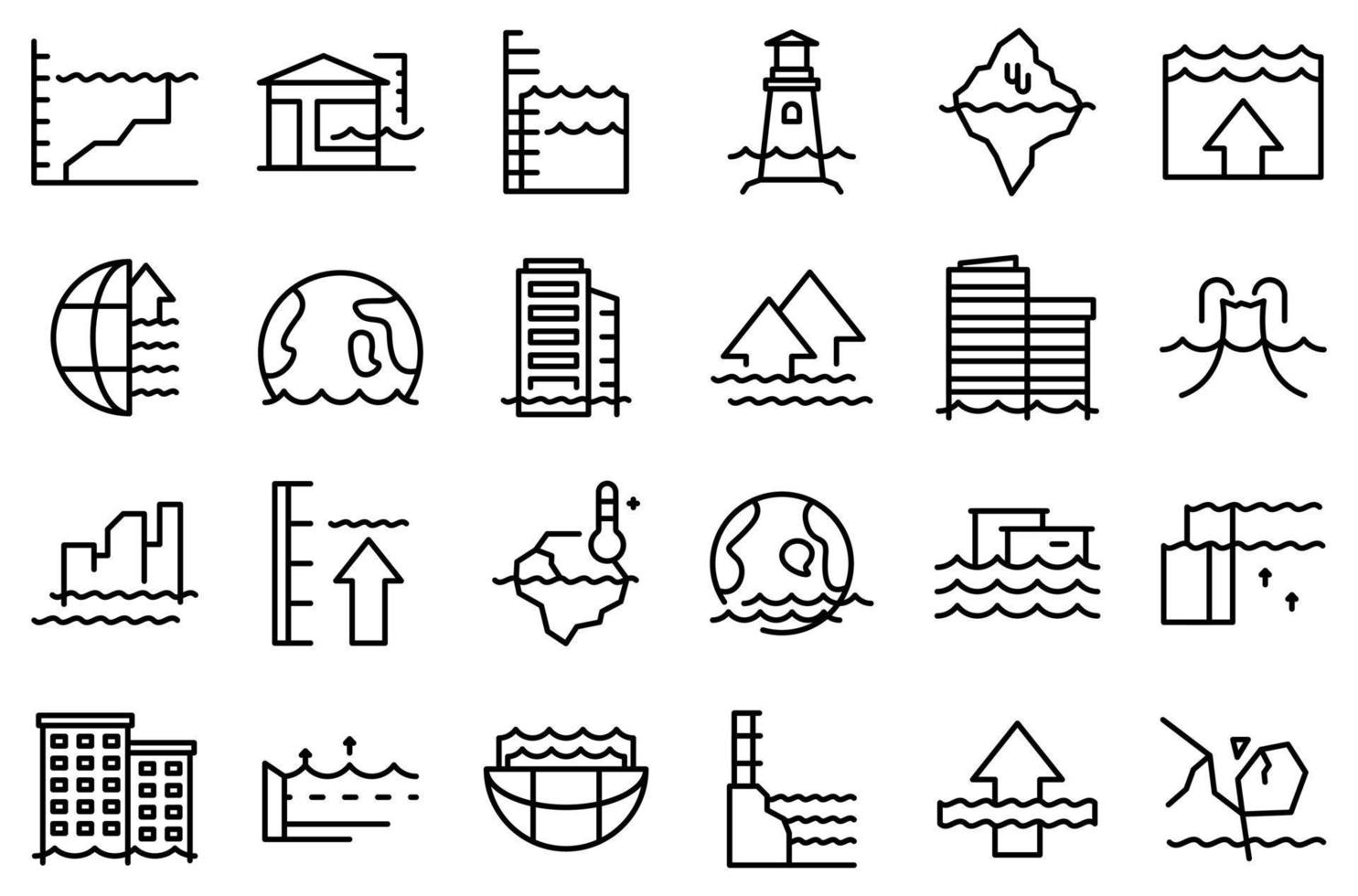 Sea level rise icons set outline vector. Water nature vector