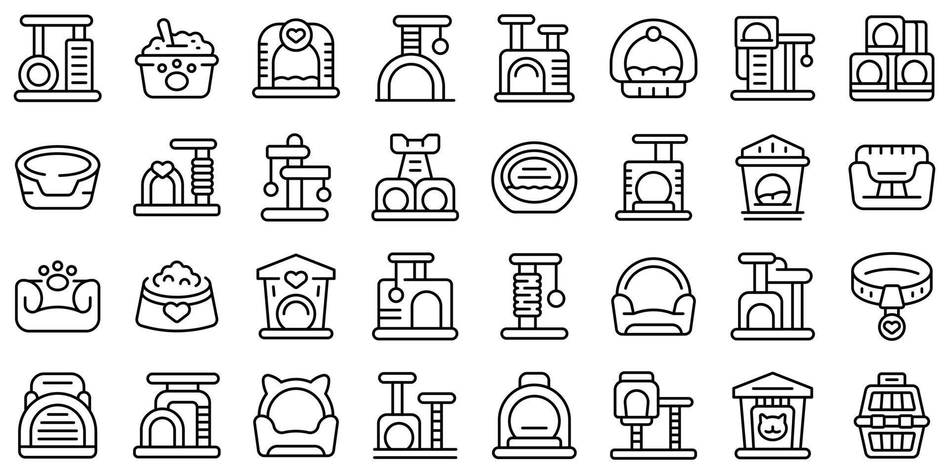 Cat house icons set outline vector. Tree tower vector