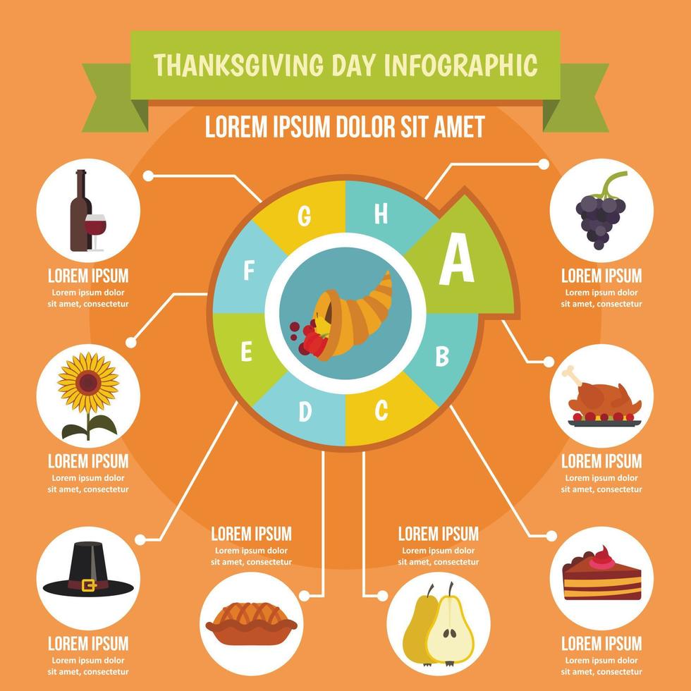 Thanksgiving Day infographic concept, flat style vector