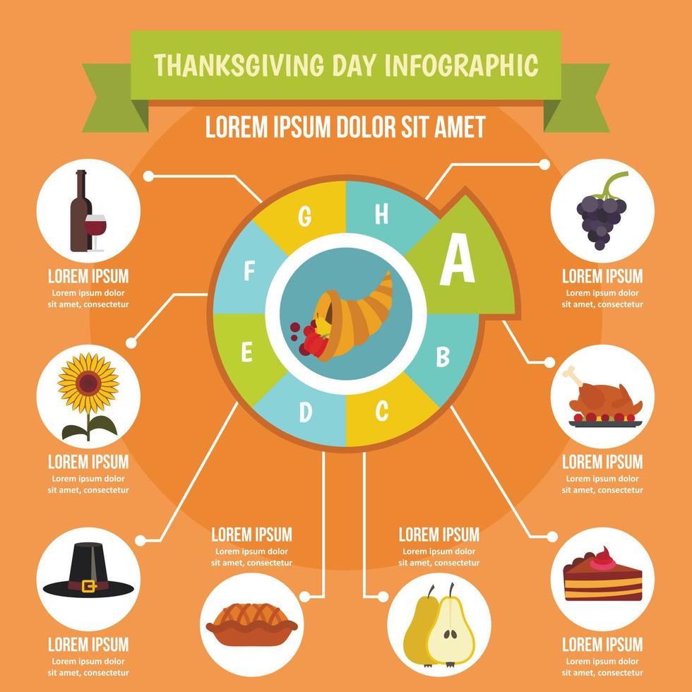 concepto infográfico del día de acción de gracias, estilo plano vector