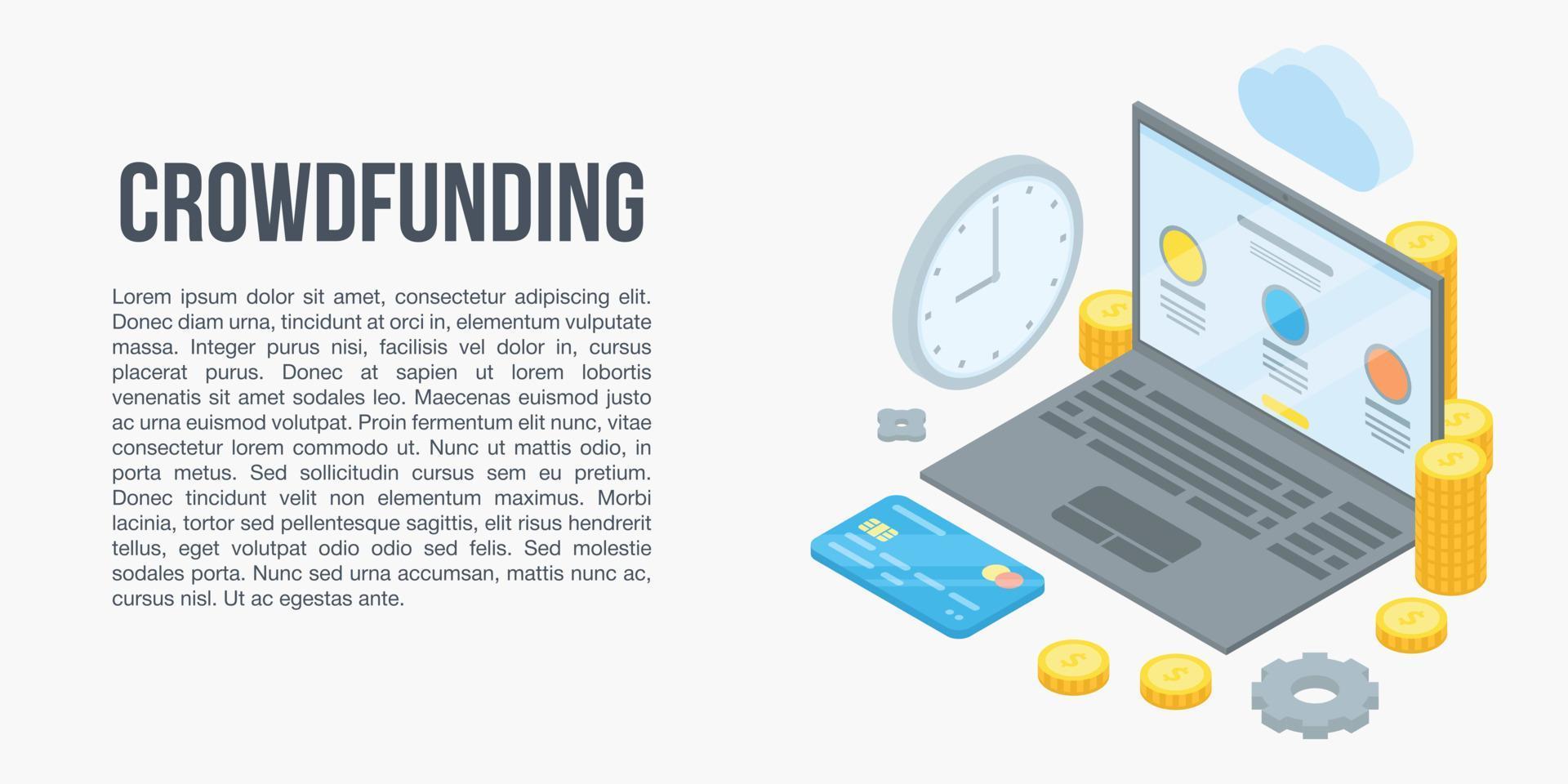 Crowdfunding concept banner, isometric style vector