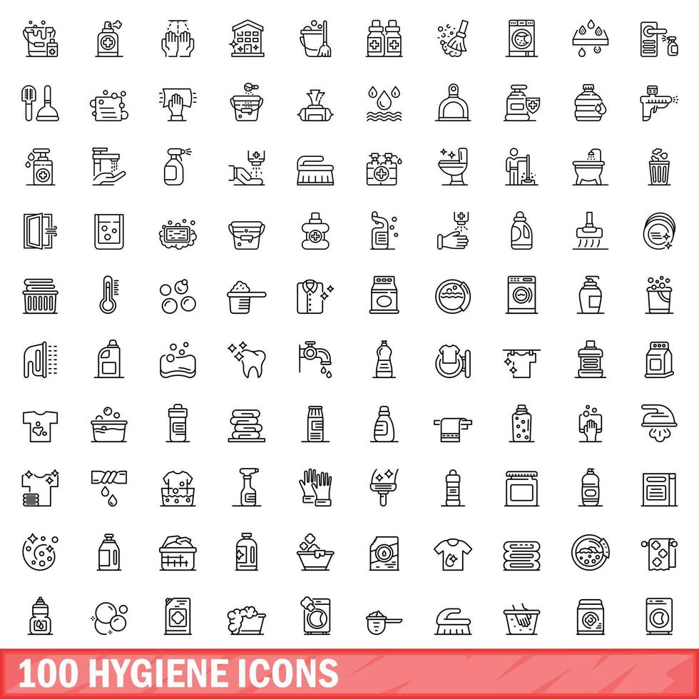 100 hygiene icons set, outline style vector