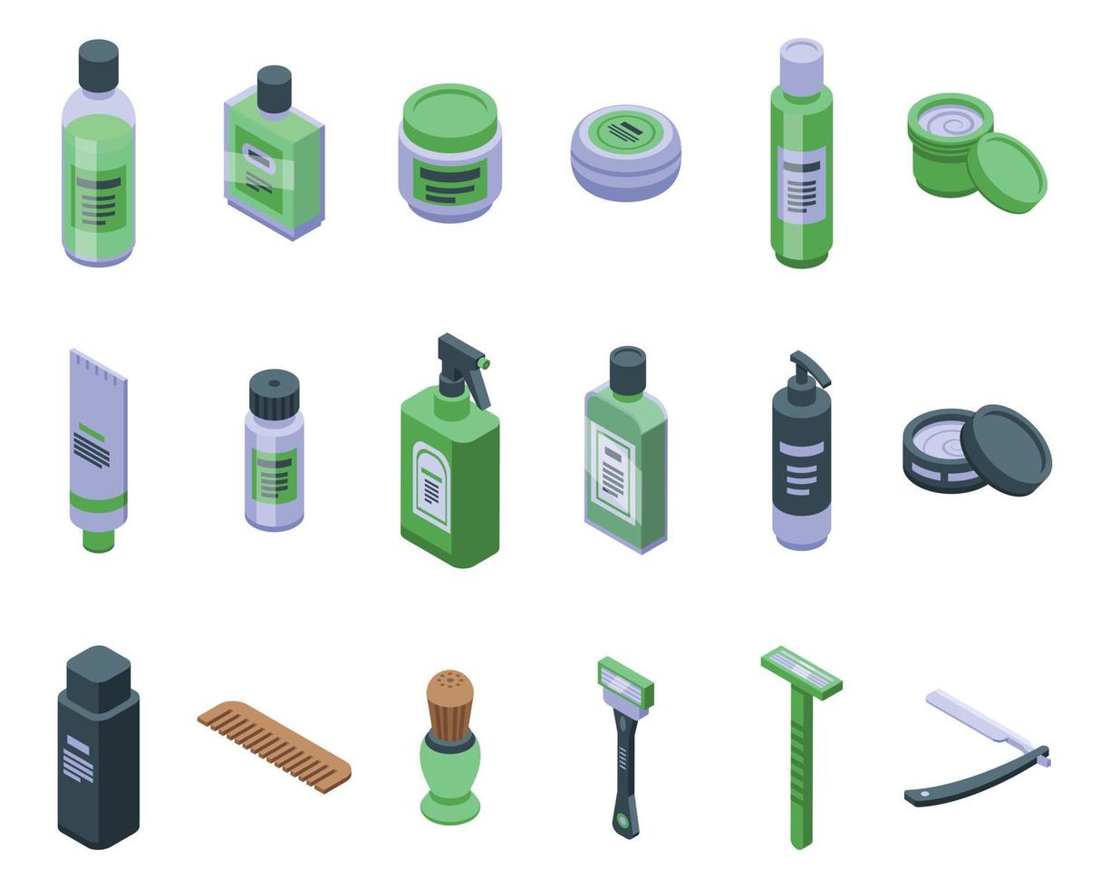 conjunto de iconos de cosméticos de afeitado vector isométrico. hombre afeitado