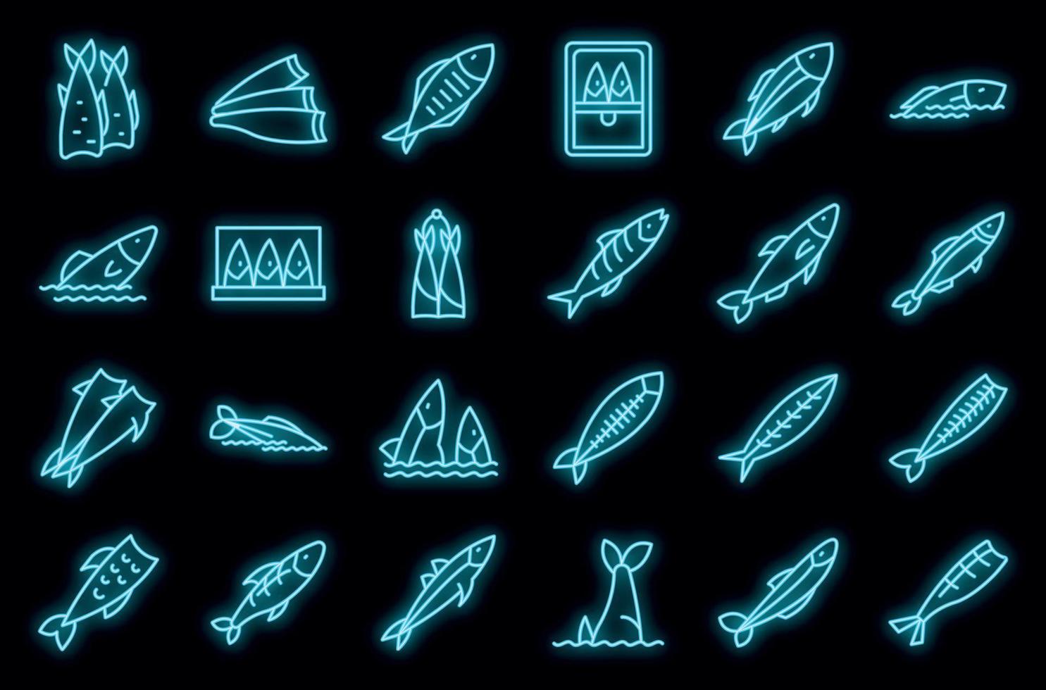 Herring icons set outline vector. Fish cod vector neon