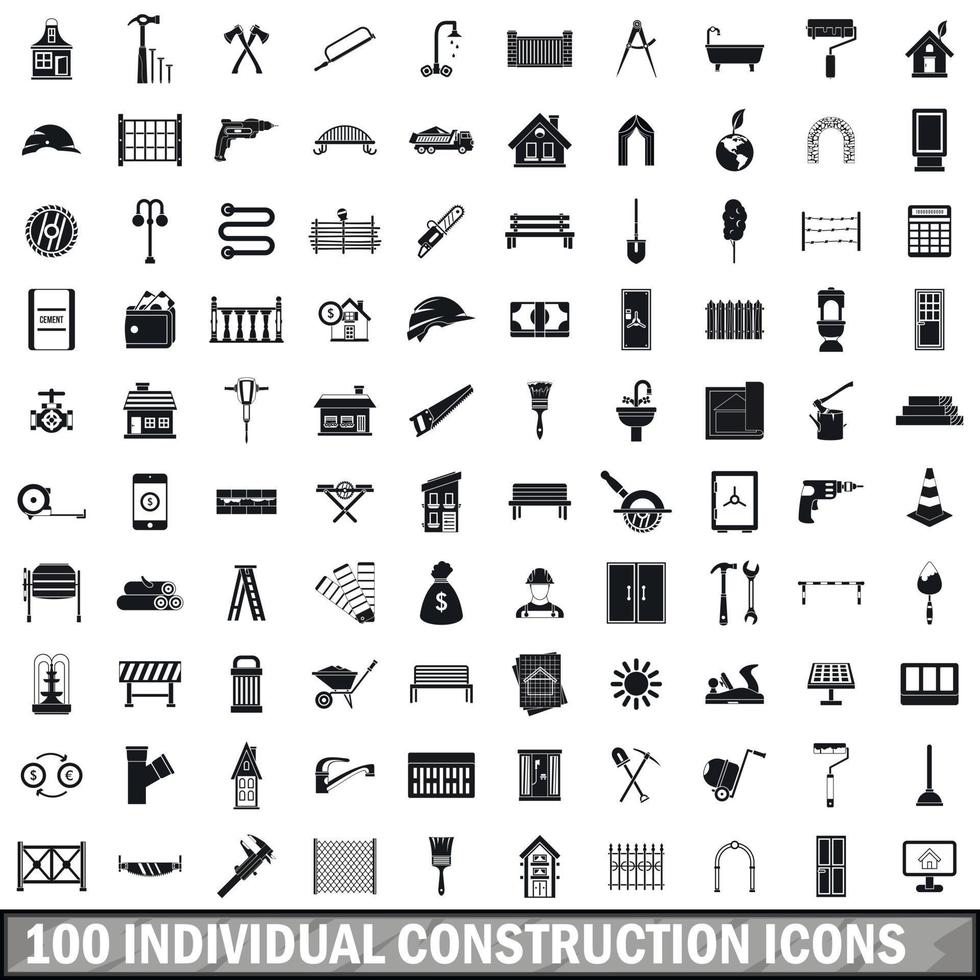 100 iconos de construcción individuales establecidos vector