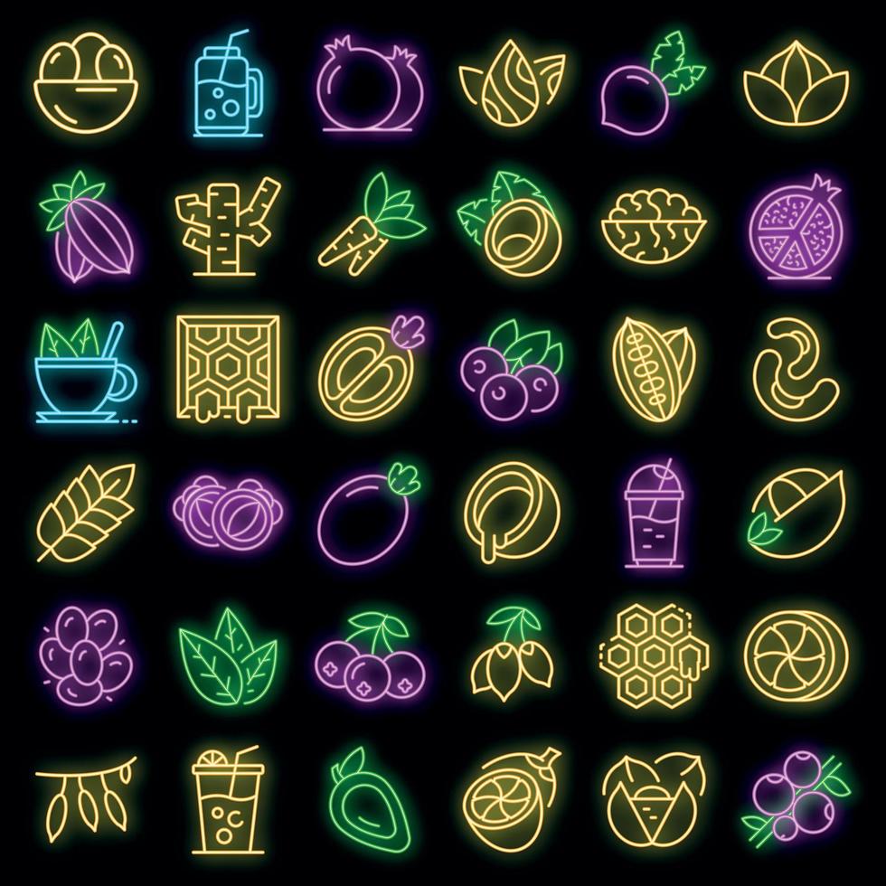 Superfood icons set vector neon