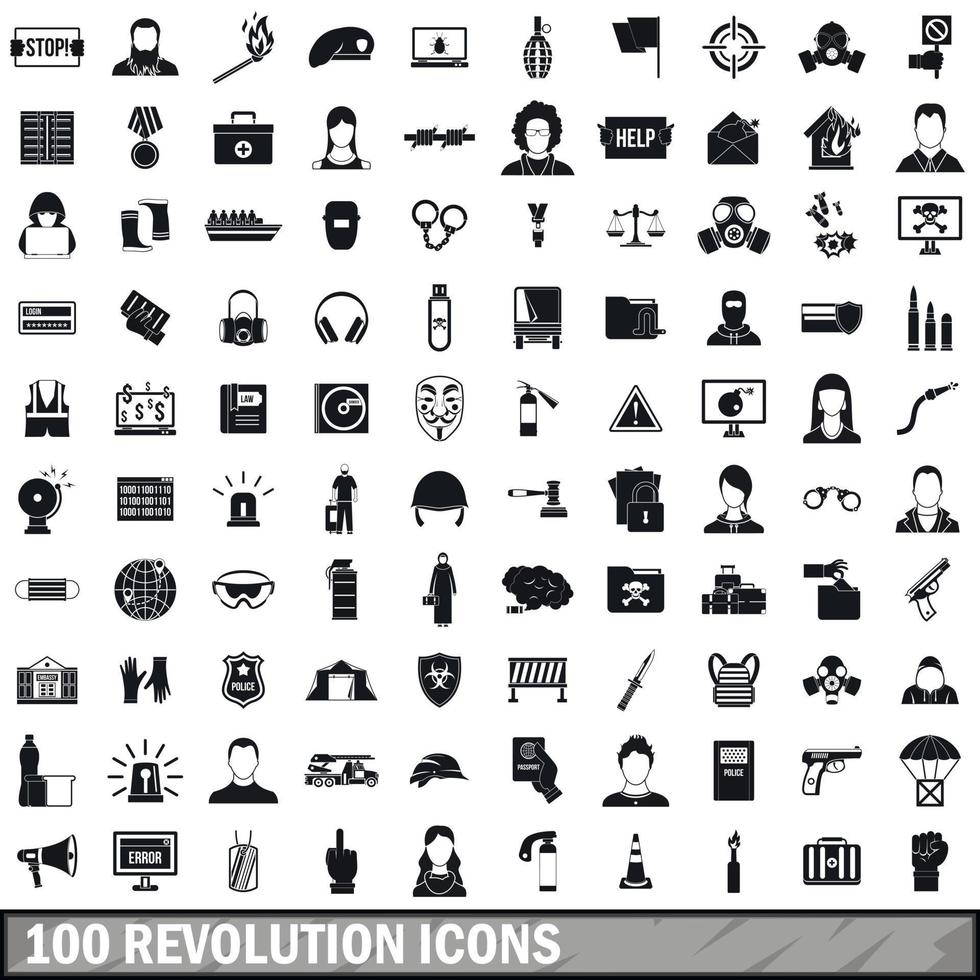 100 revolution icons set, simple style vector