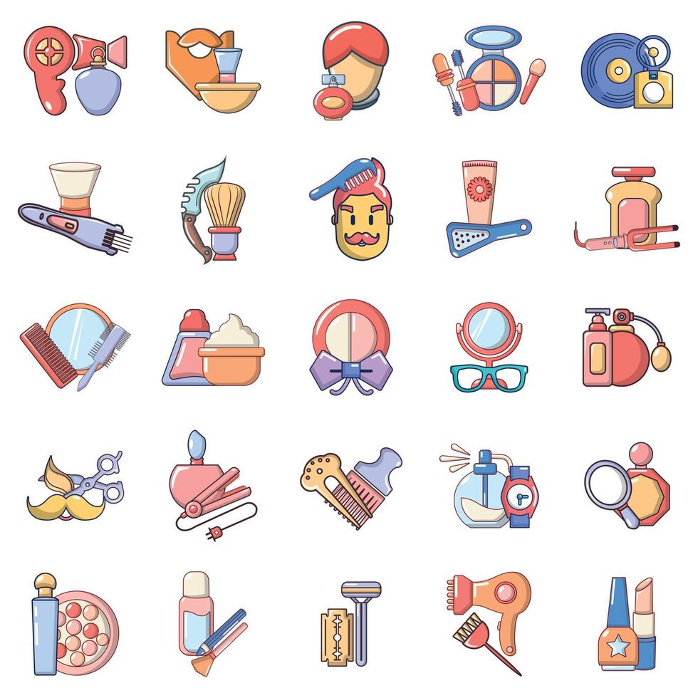 Barbershop icons set, cartoon style vector