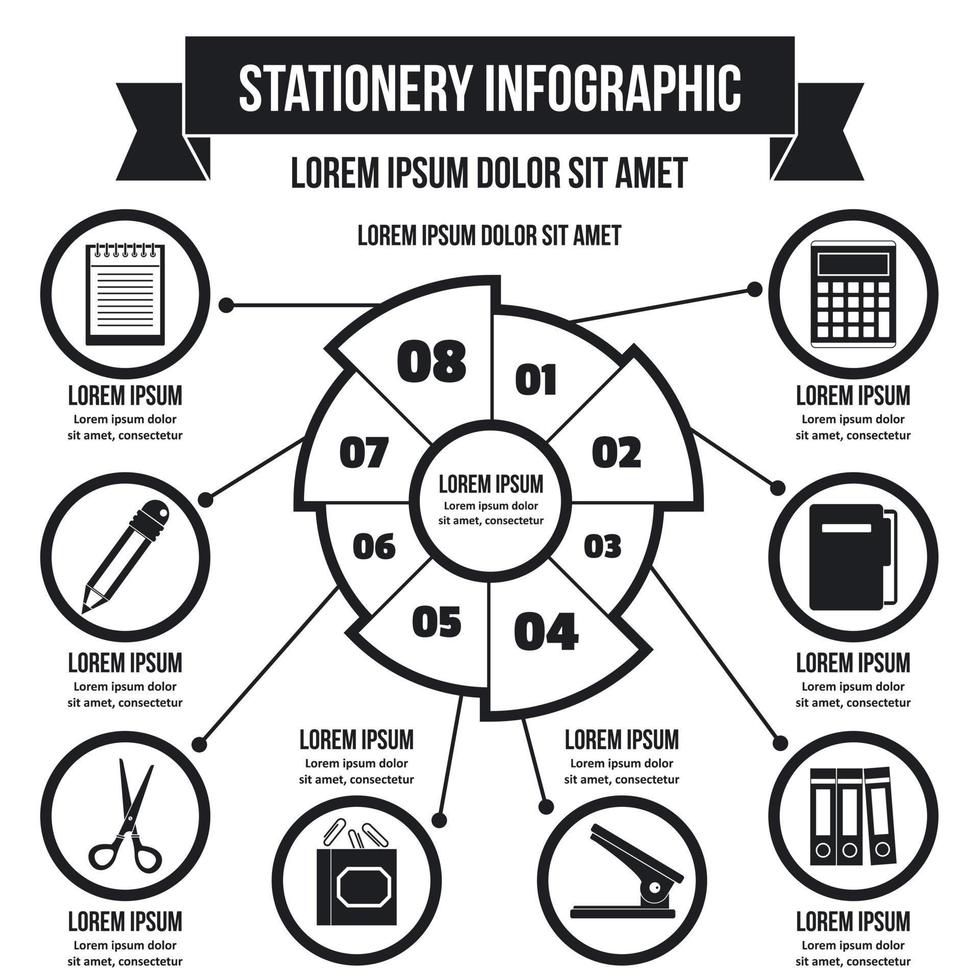 concepto de infografía de papelería, estilo simple vector