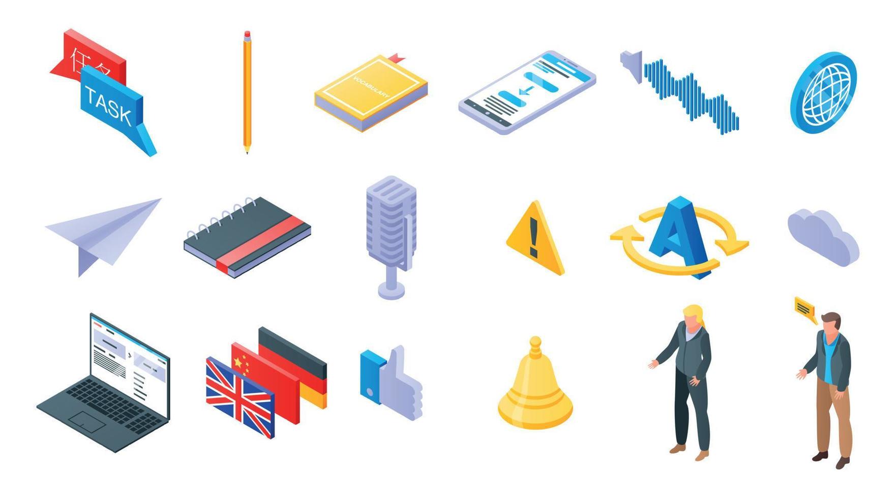 Translator icons set, isometric style vector