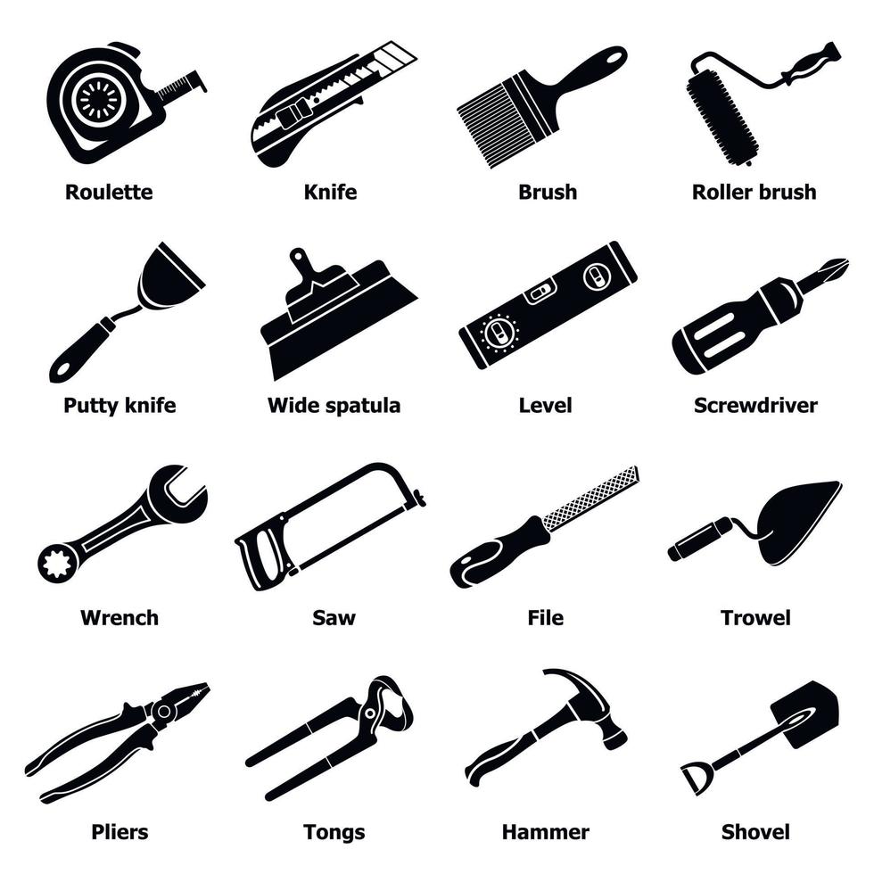 conjunto de iconos de herramientas de mano de construcción, estilo simple vector