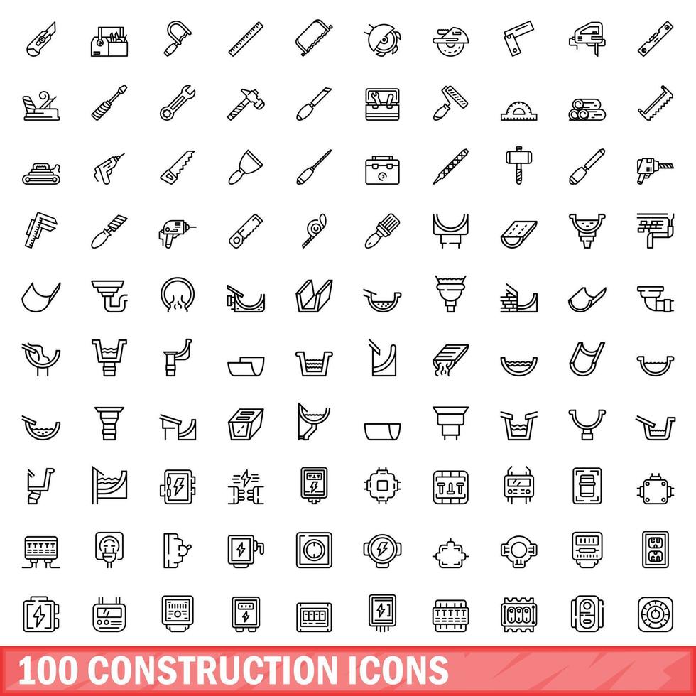 100 conjunto de iconos de construcción, estilo de contorno vector